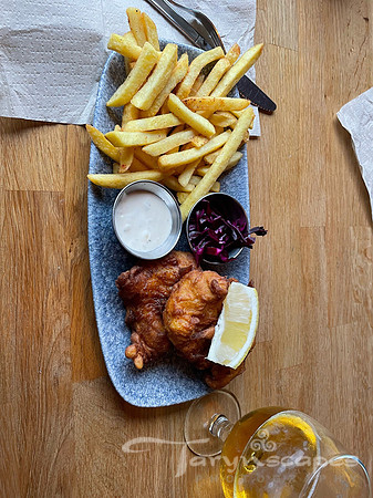 fish and chips and a beer