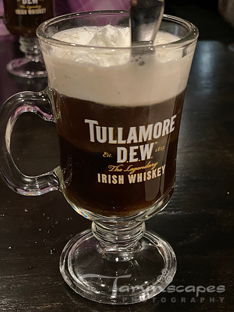Irish Coffee in a Tullamore Dew Irish Whiskey mug